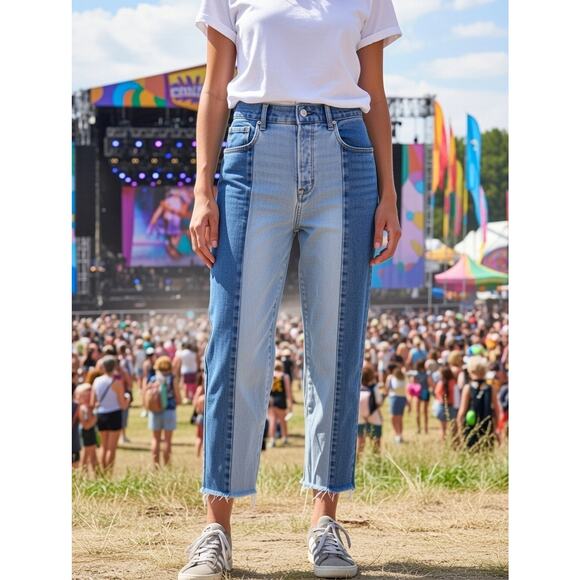 Pacsun Vintage Y2K High Rise Straight Two Tone Denim Festival Jeans Size 26 - Picture 5 of 6